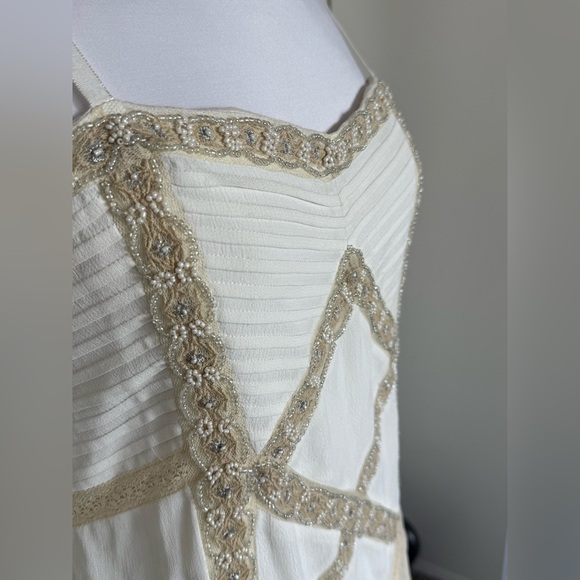 Free People Beaded Lace Cream High Low Dress Boho Wedding Festival Medium Large - Picture 4 of 13